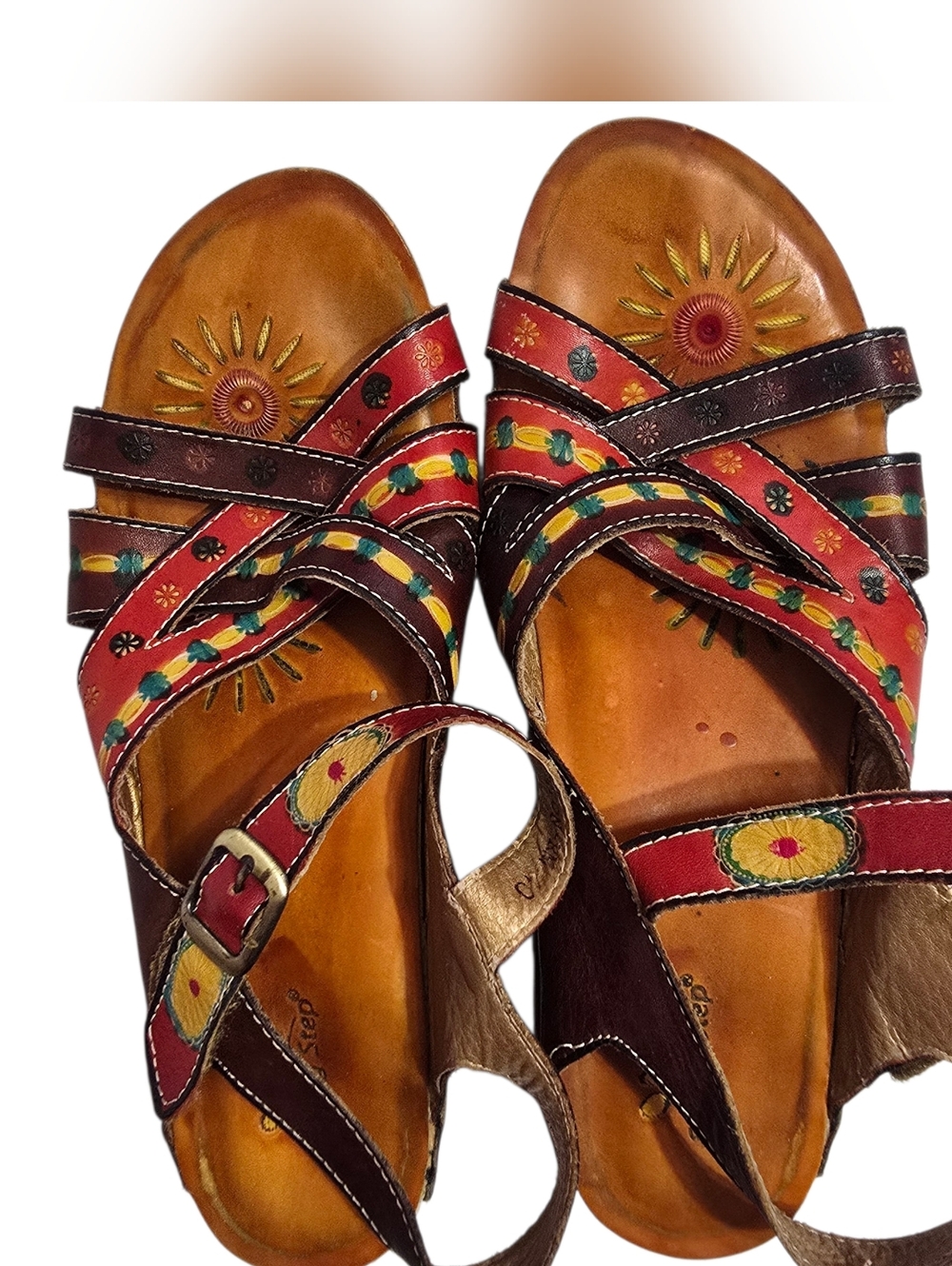 L'artiste Spring Step Red Multi-Accent Leather Sandals Boho Festival 9